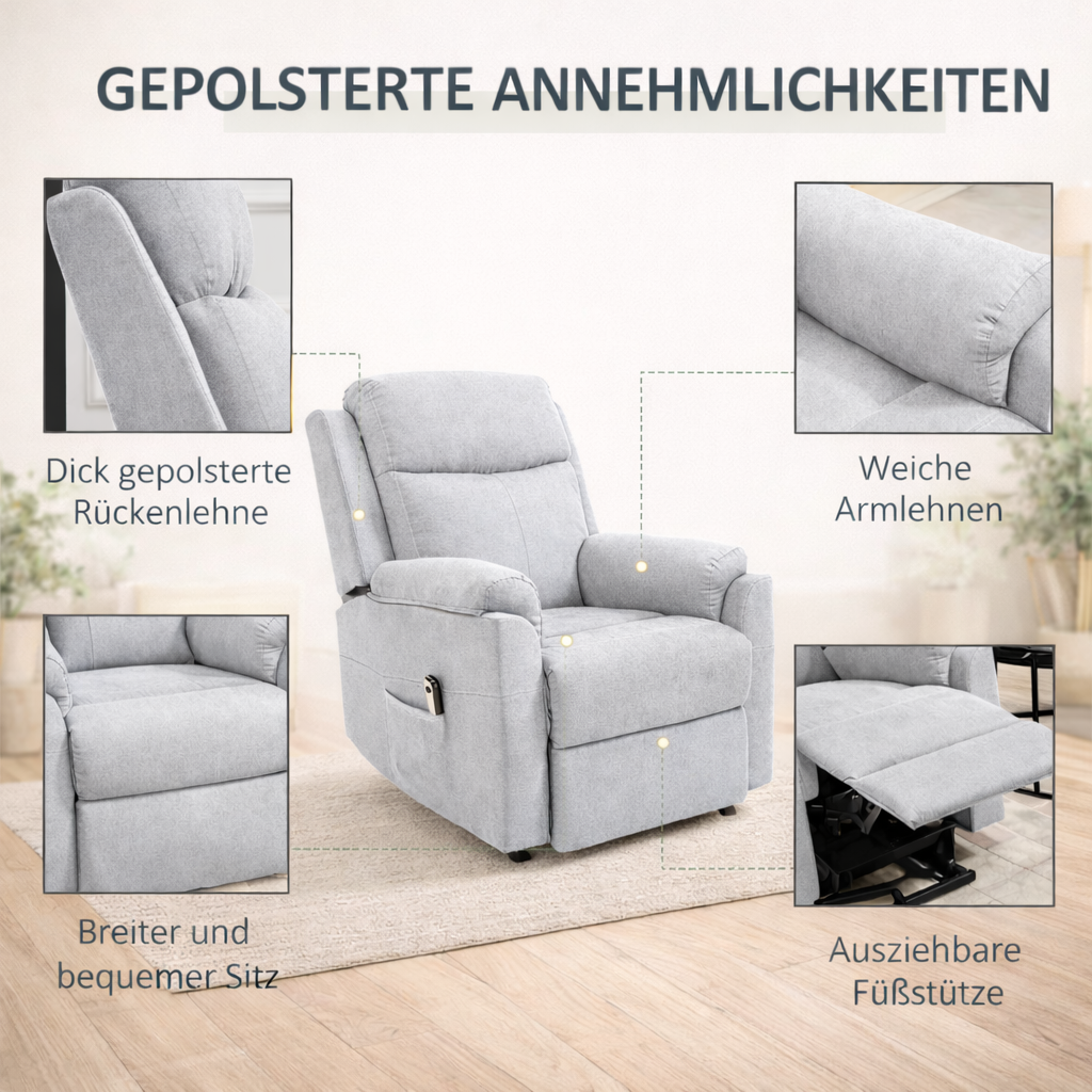 Aufstehsessel – Premium – 1 Motor – Modell Simon - Hellgrau
