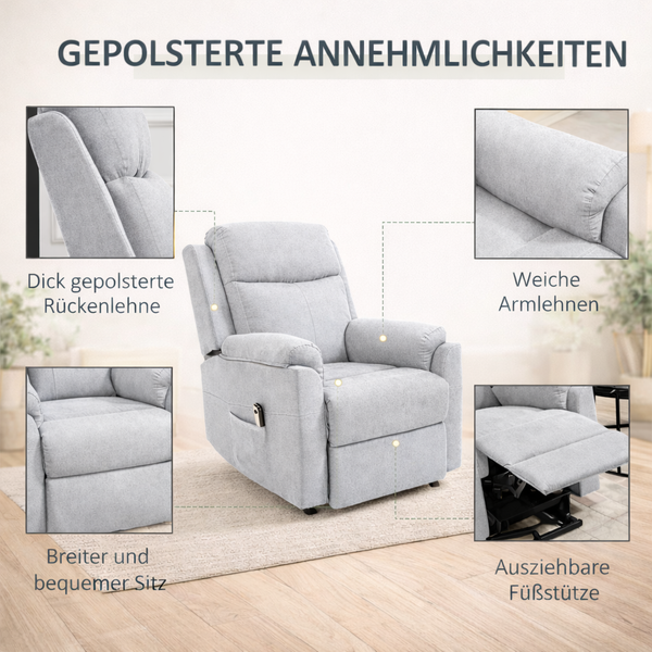 Aufstehsessel – Premium – 1 Motor – Modell Simon - Hellgrau