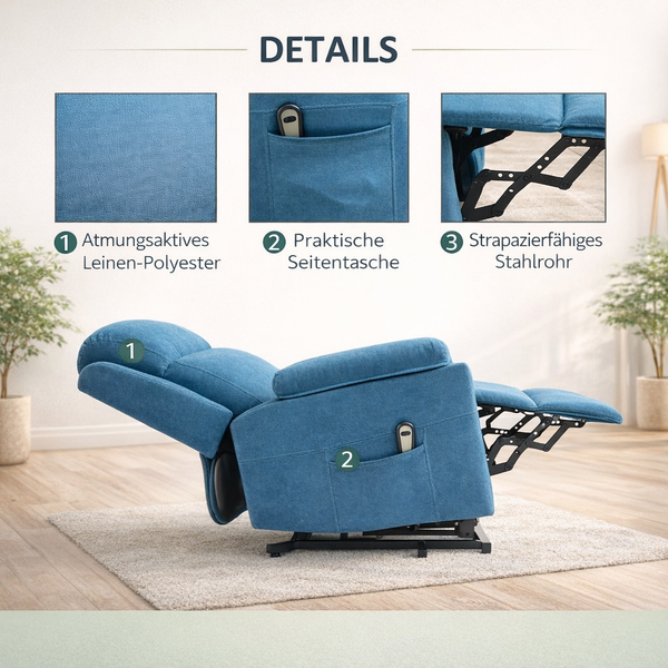 Aufstehsessel – Premium – 1 Motor – Modell Simon - Blau