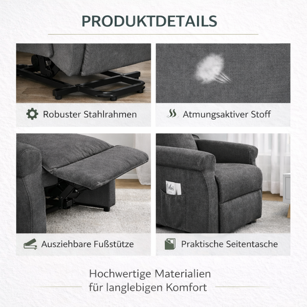 Aufstehsessel – Premium – 1 Motor – Modell Bernhard - Dunkelgrau