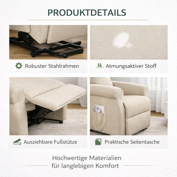 Aufstehsessel – Premium – 1 Motor – Modell Bernhard - Creme