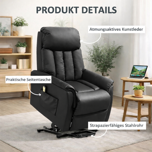 Aufstehsessel – Premium – 1 Motor – Modell Otto - Schwarz