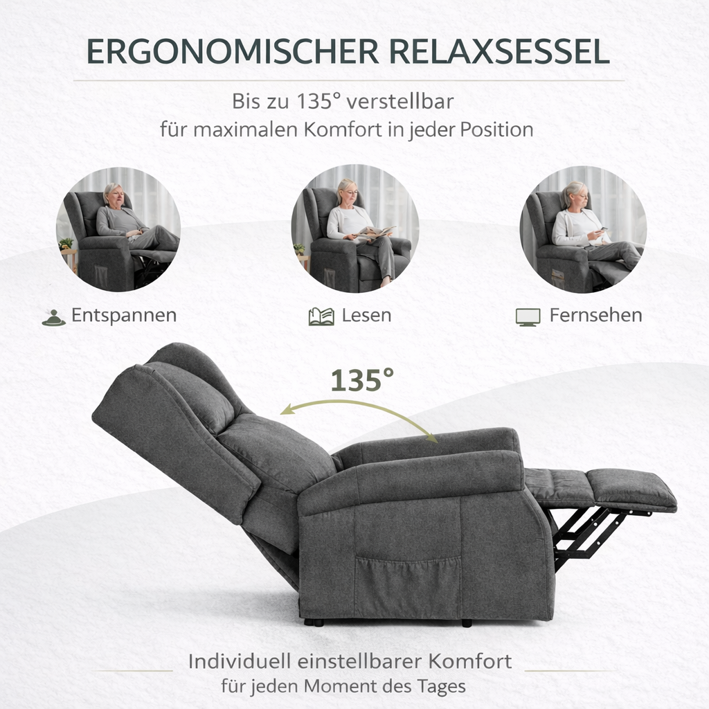 Aufstehsessel – Premium – 1 Motor – Modell Bernhard - Dunkelgrau