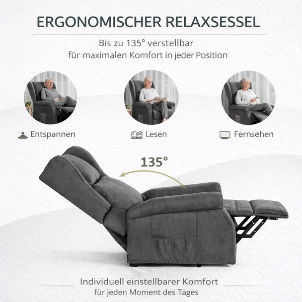 Aufstehsessel – Premium – 1 Motor – Modell Bernhard - Dunkelgrau