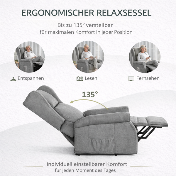 Aufstehsessel – Premium – 1 Motor – Modell Bernhard - Grau