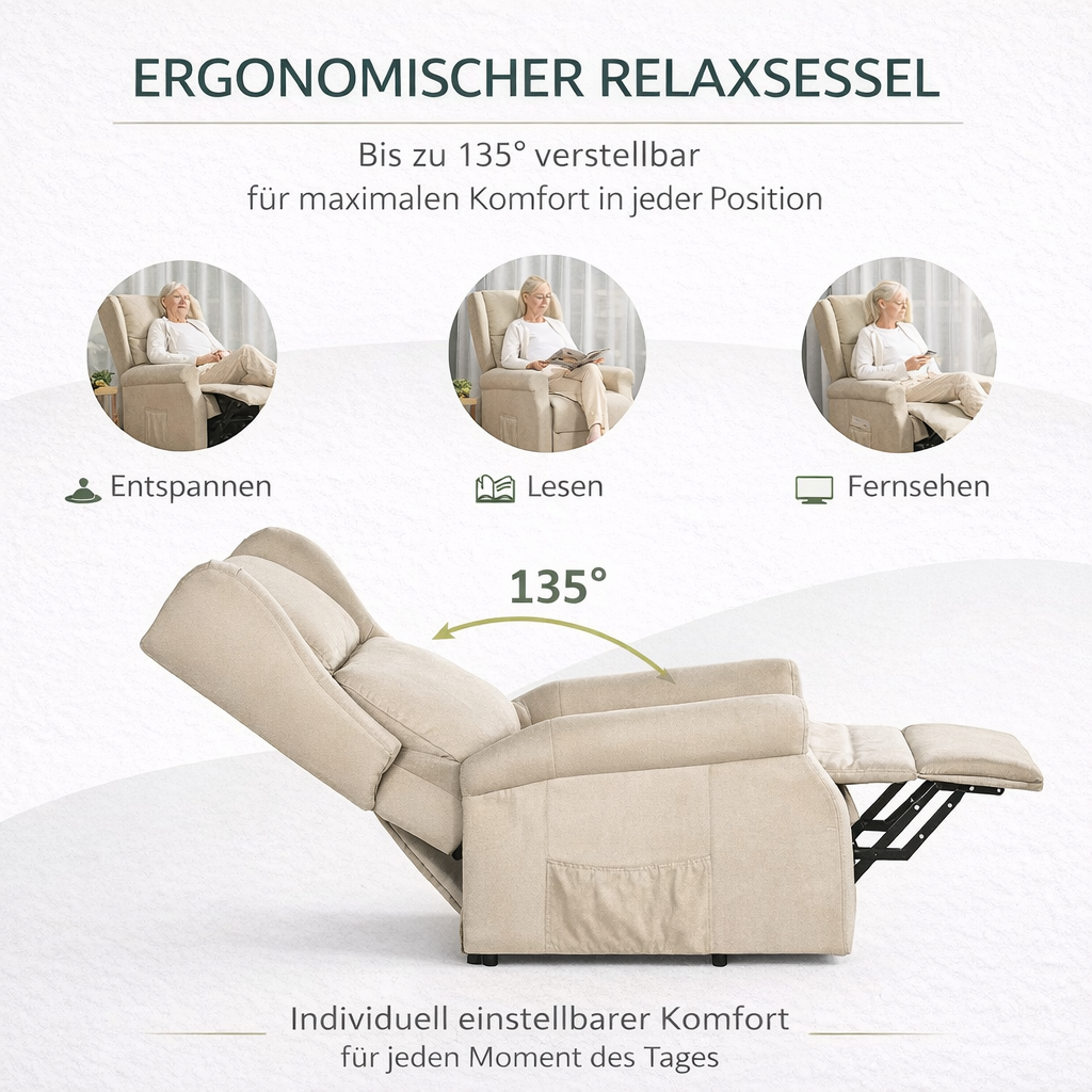 Aufstehsessel – Premium – 1 Motor – Modell Bernhard - Creme