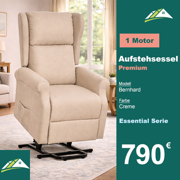 Aufstehsessel – Premium – 1 Motor – Modell Bernhard - Creme