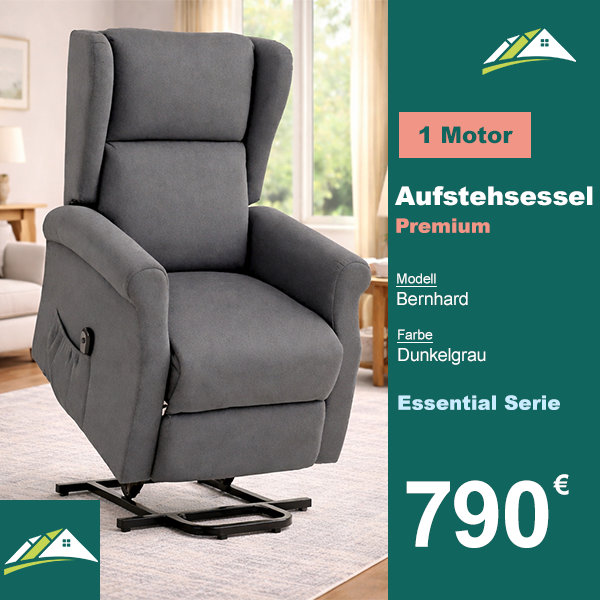 Aufstehsessel – Premium – 1 Motor – Modell Bernhard - Dunkelgrau
