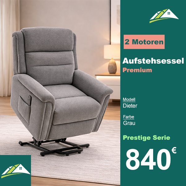 Aufstehsessel – Premium – 2 Motoren – Modell Dieter - Grau
