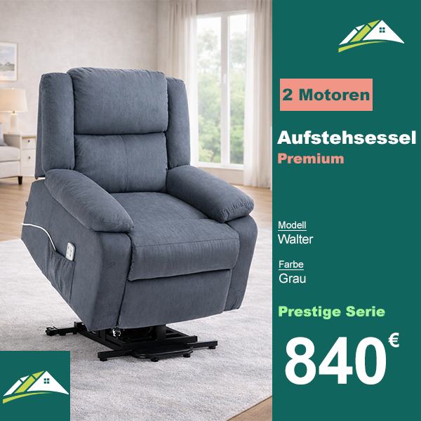 Aufstehsessel – Premium – 2 Motoren – Modell Walter - Grau