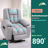 Sessel mit Massagefunktion und Aufstehhilfe, 8 Massagepunkte, 2 Seitentaschen, Fernbedienung