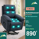 Sessel mit Massagefunktion und Aufstehhilfe, 8 Massagepunkte, 2 Seitentaschen, Fernbedienung
