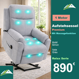 Sessel mit Massagefunktion und Aufstehhilfe, 8 Massagepunkte, 2 Seitentaschen, Fernbedienung