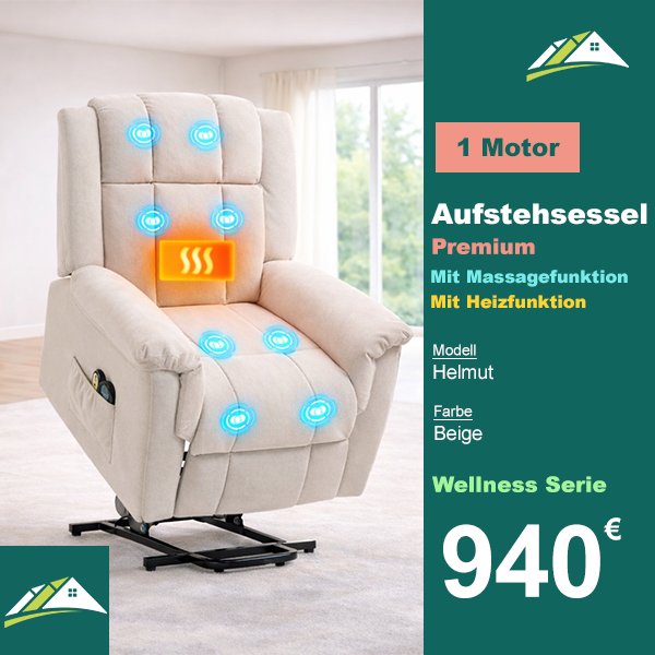 Aufstehsessel – Premium – mit Massage und Wärme – Modell Helmut - Beige