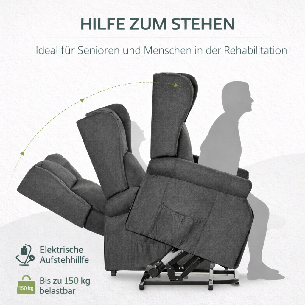 Aufstehsessel – Premium – 1 Motor – Modell Bernhard - Dunkelgrau
