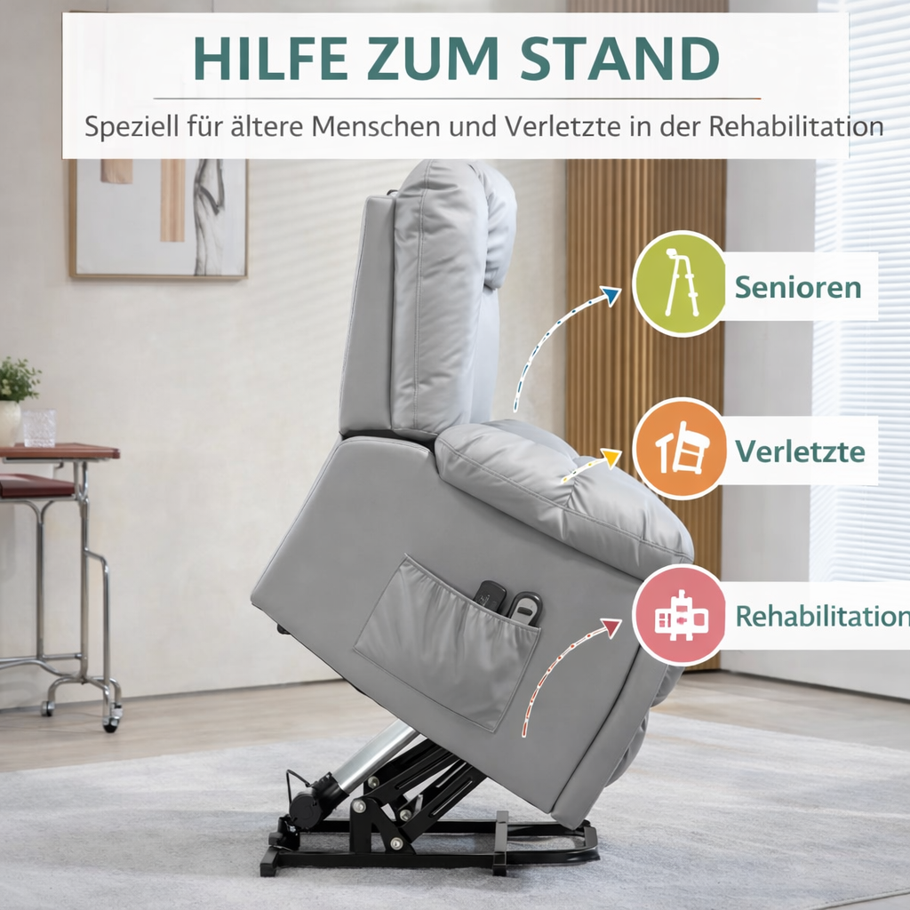 Aufstehsessel – Premium – mit Massagefunktion – Modell Mark - Grau