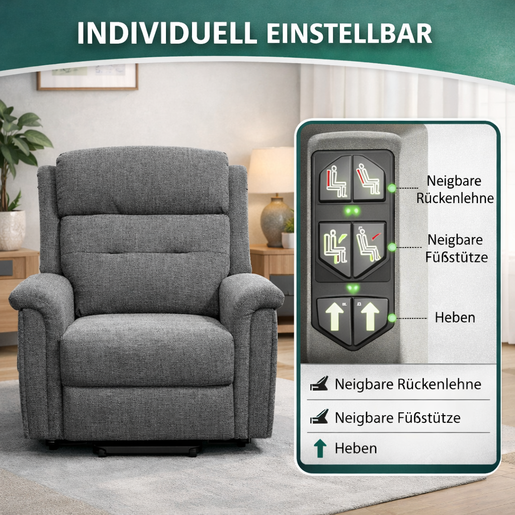 Aufstehsessel – Premium – 2 Motoren – Modell Dieter - Grau
