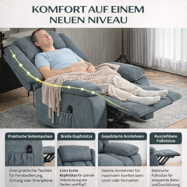 Aufstehsessel – Premium – 1 Motor – Modell Friedrich - Grau