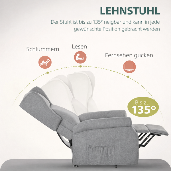 Aufstehsessel – Premium – 1 Motor – Modell Bernhard - Grau