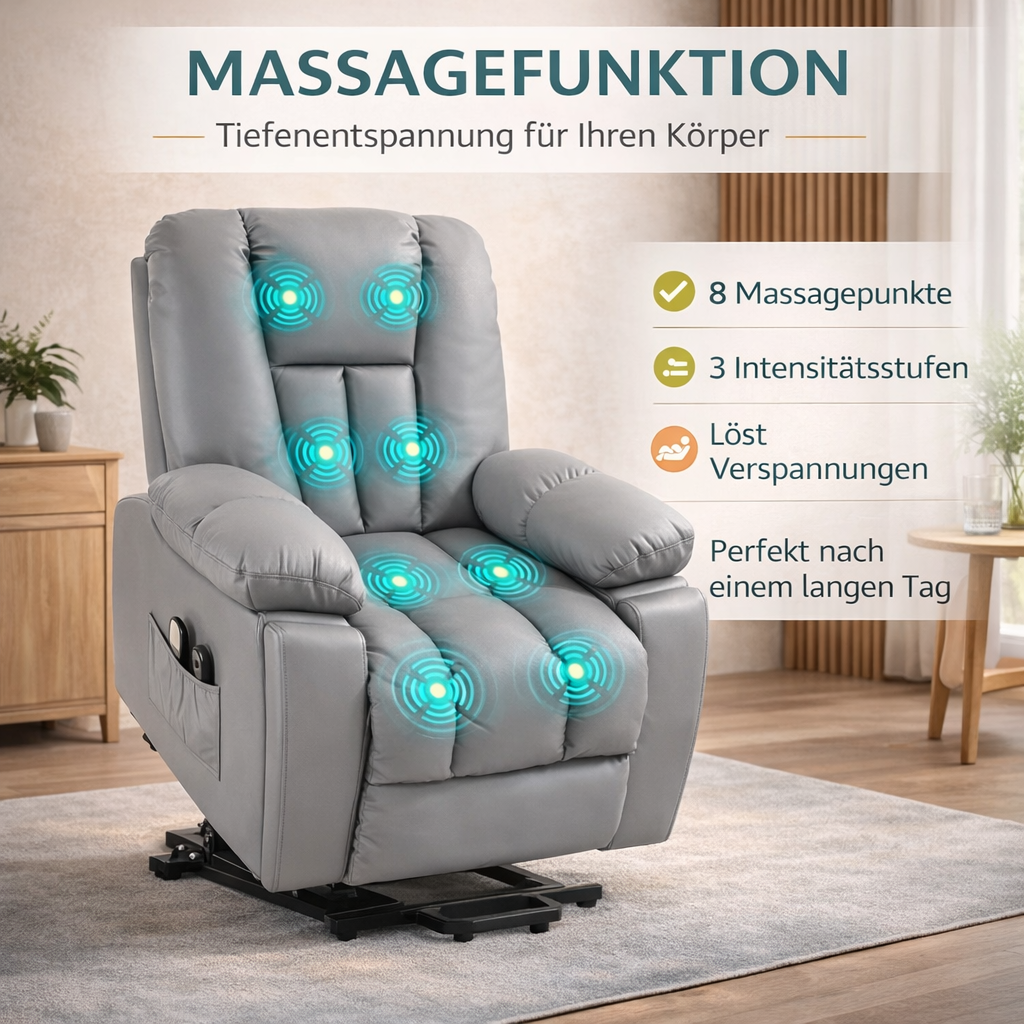 Aufstehsessel – Premium – mit Massagefunktion – Modell Mark - Grau