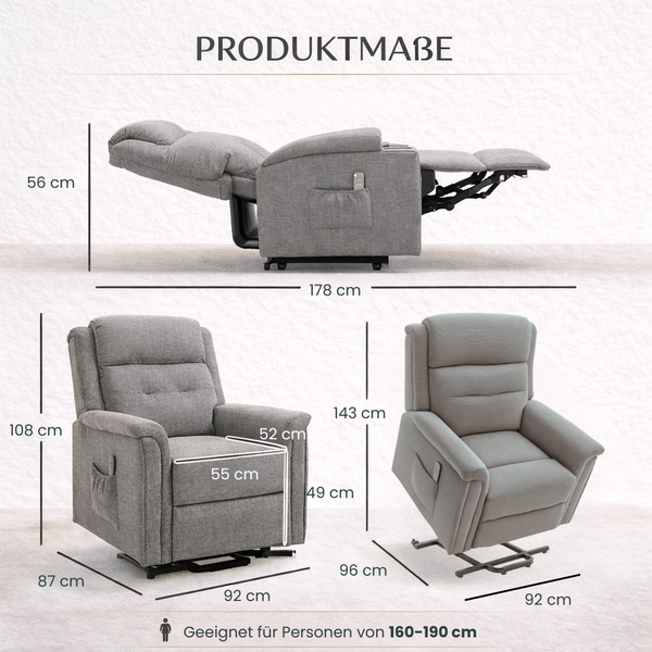 Aufstehsessel – Premium – 2 Motoren – Modell Dieter - Grau