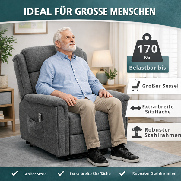 Aufstehsessel – Premium – 2 Motoren – Modell Dieter - Grau