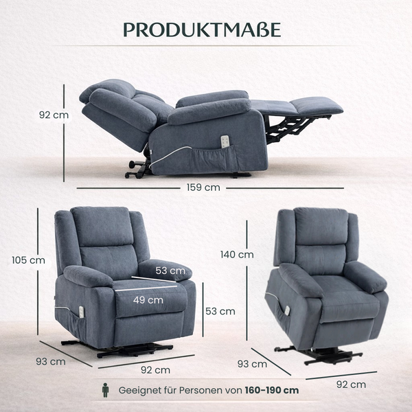 Aufstehsessel – Premium – 2 Motoren – Modell Walter - Grau