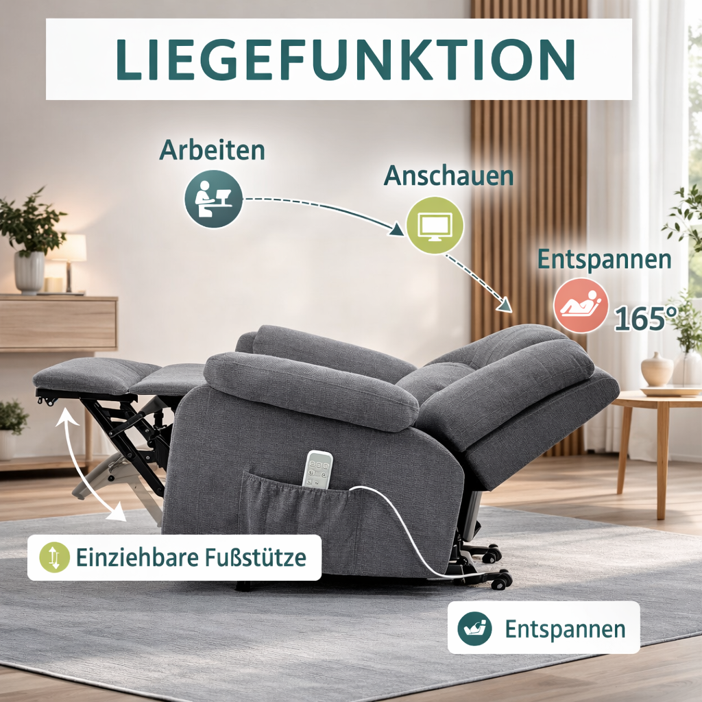 Aufstehsessel – Premium – 2 Motoren – Modell Walter - Grau