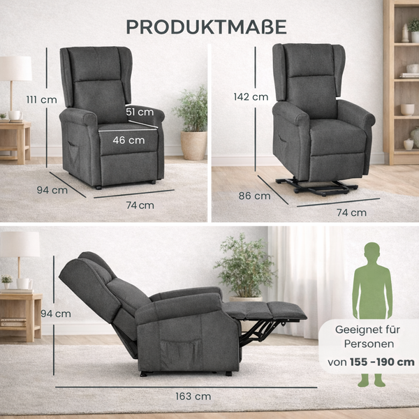 Aufstehsessel – Premium – 1 Motor – Modell Bernhard - Dunkelgrau