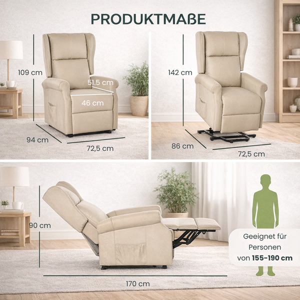Aufstehsessel – Premium – 1 Motor – Modell Bernhard - Creme