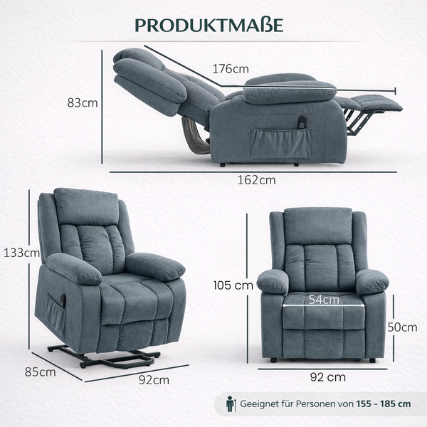 Aufstehsessel – Premium – 1 Motor – Modell Friedrich - Grau