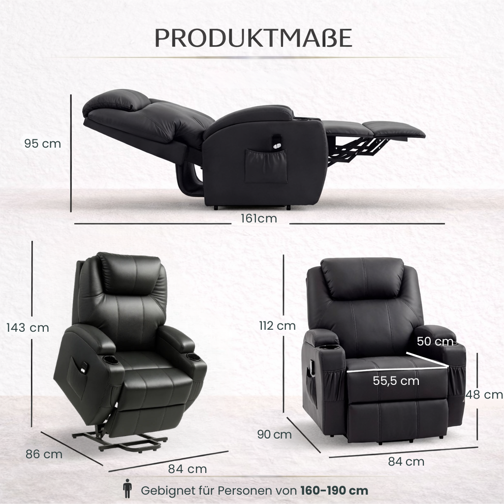 Aufstehsessel – Premium – 1 Motor – Modell Stefan - Schwarz
