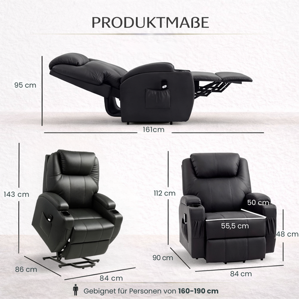 Aufstehsessel – Premium – 1 Motor – Modell Stefan - Schwarz
