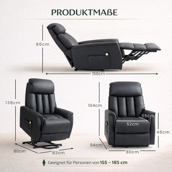 Aufstehsessel – Premium – 1 Motor – Modell Otto - Schwarz