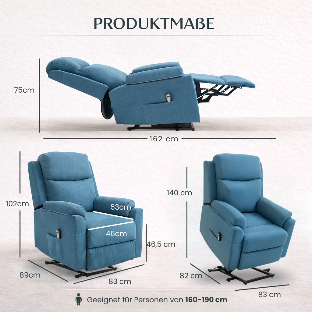 Aufstehsessel – Premium – 1 Motor – Modell Simon - Blau