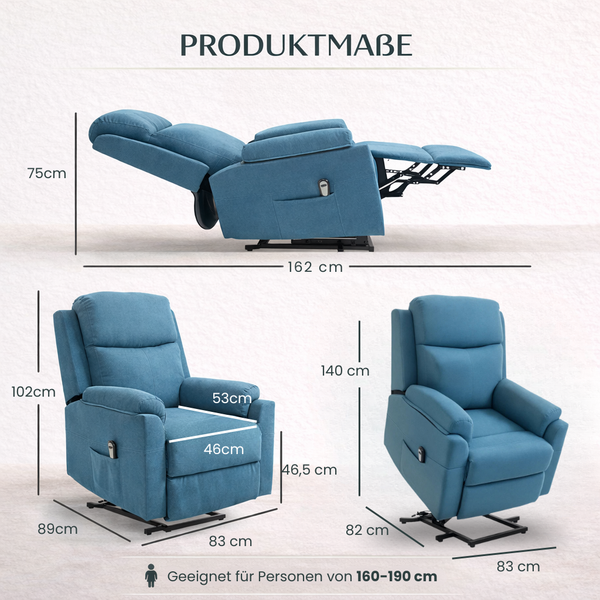Aufstehsessel – Premium – 1 Motor – Modell Simon - Blau