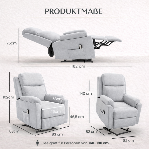 Aufstehsessel – Premium – 1 Motor – Modell Simon - Hellgrau
