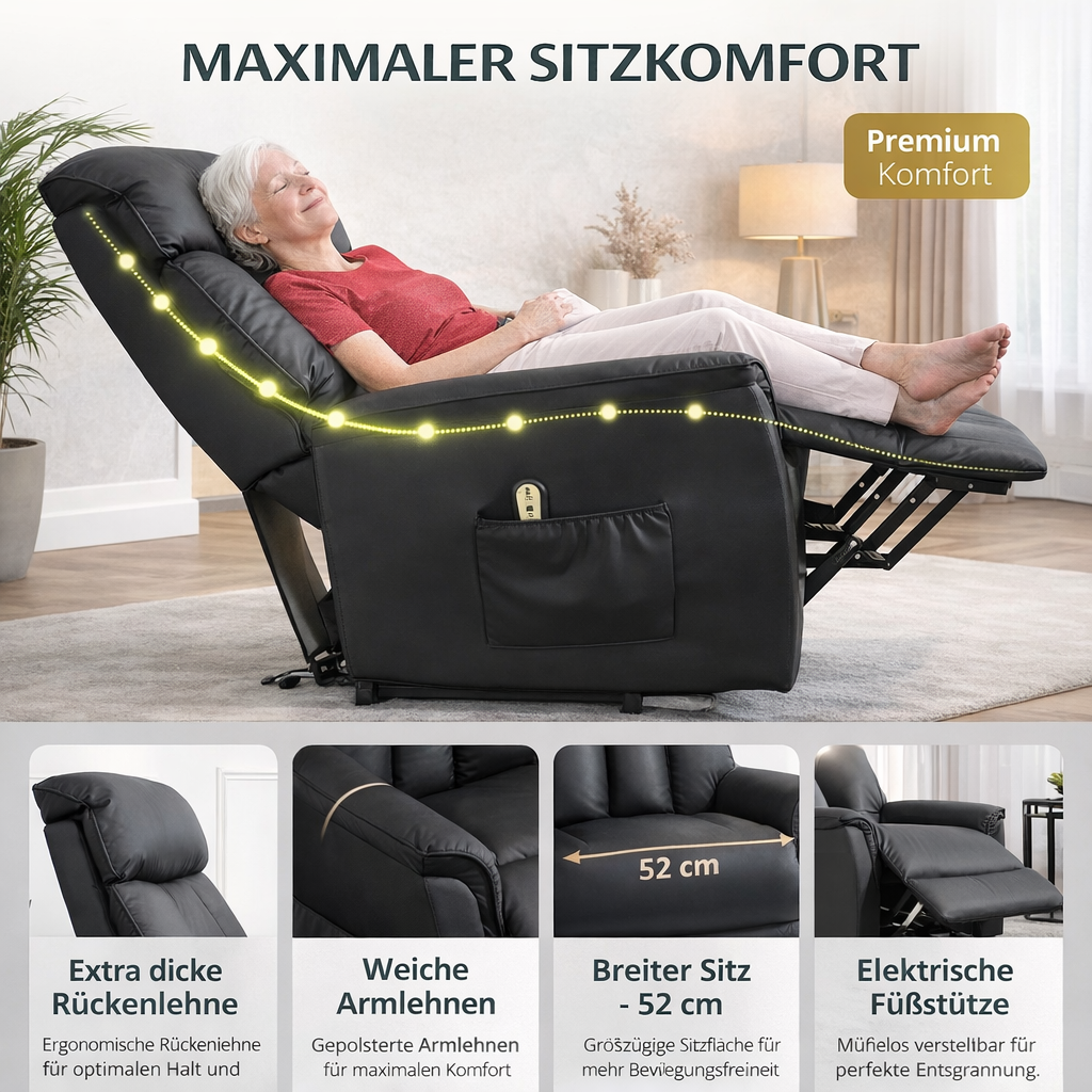 Aufstehsessel – Premium – 1 Motor – Modell Otto - Schwarz