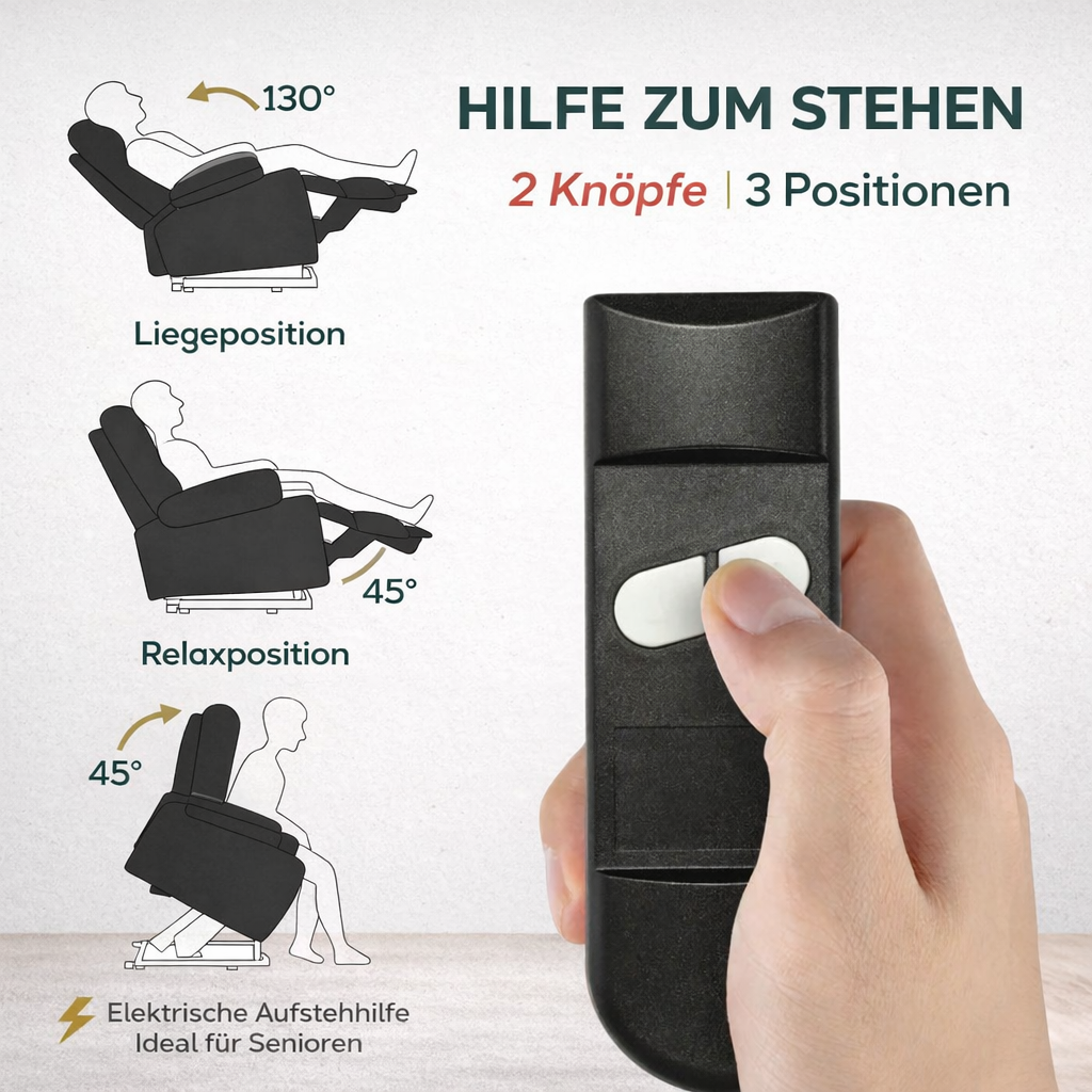 Aufstehsessel – Premium – 1 Motor – Modell Stefan - Schwarz