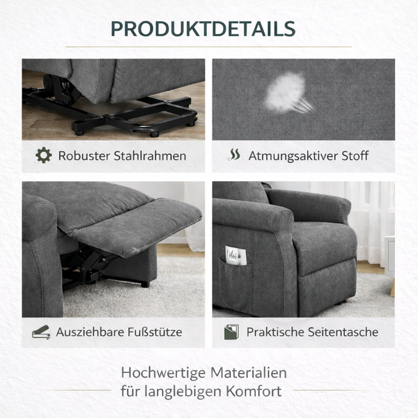 Aufstehsessel – Premium – mit Massage und Wärme – Modell Ludwig - Grau