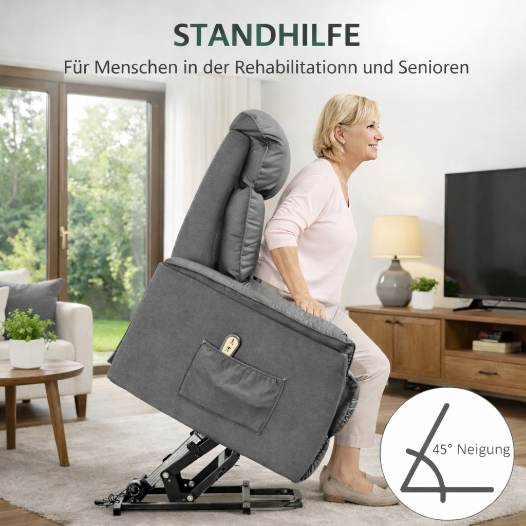 Aufstehsessel – Premium – mit Massage und Wärme – Modell Ludwig - Grau