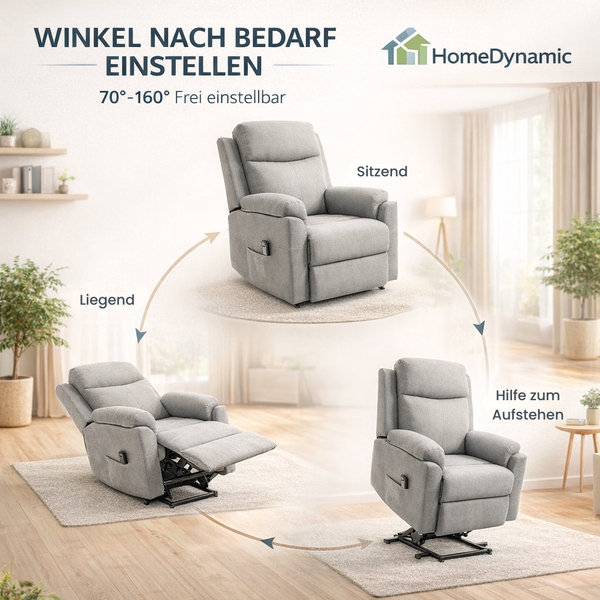 Aufstehsessel – Premium – mit Massage und Wärme – Modell Ludwig - Grau