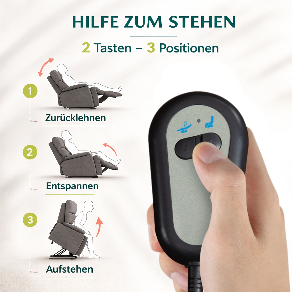 Aufstehsessel – Premium – mit Massage und Wärme – Modell Ludwig - Grau