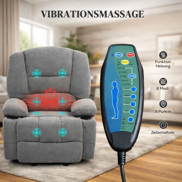 Aufstehsessel – Premium – mit Massage und Wärme – Modell Ludwig - Grau