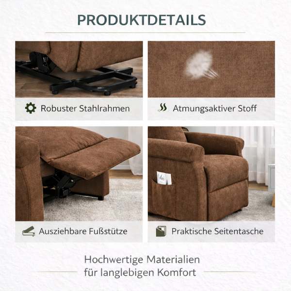 Aufstehsessel – Premium – mit Massage und Wärme – Modell Tom - Braun