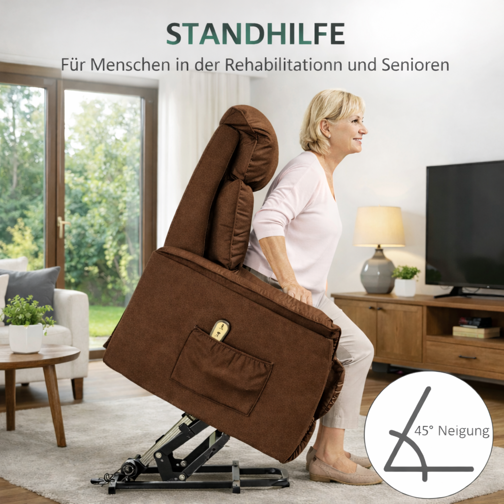 Aufstehsessel – Premium – mit Massage und Wärme – Modell Tom - Braun