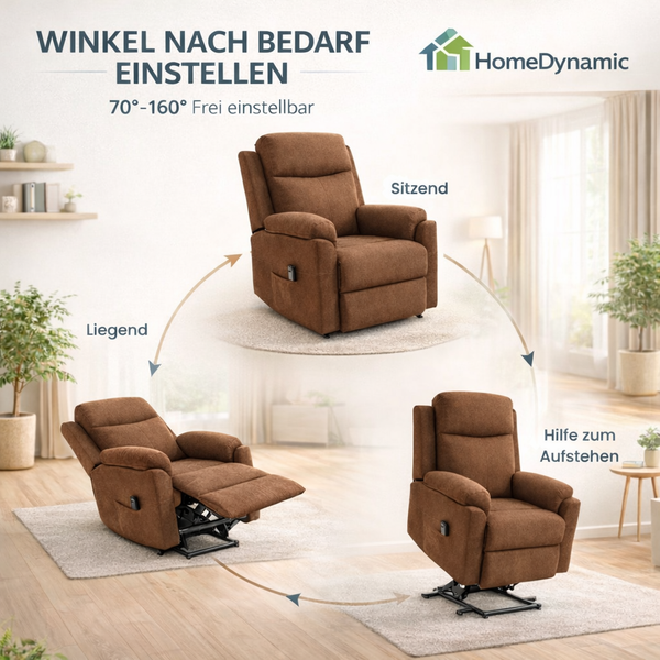 Aufstehsessel – Premium – mit Massage und Wärme – Modell Tom - Braun