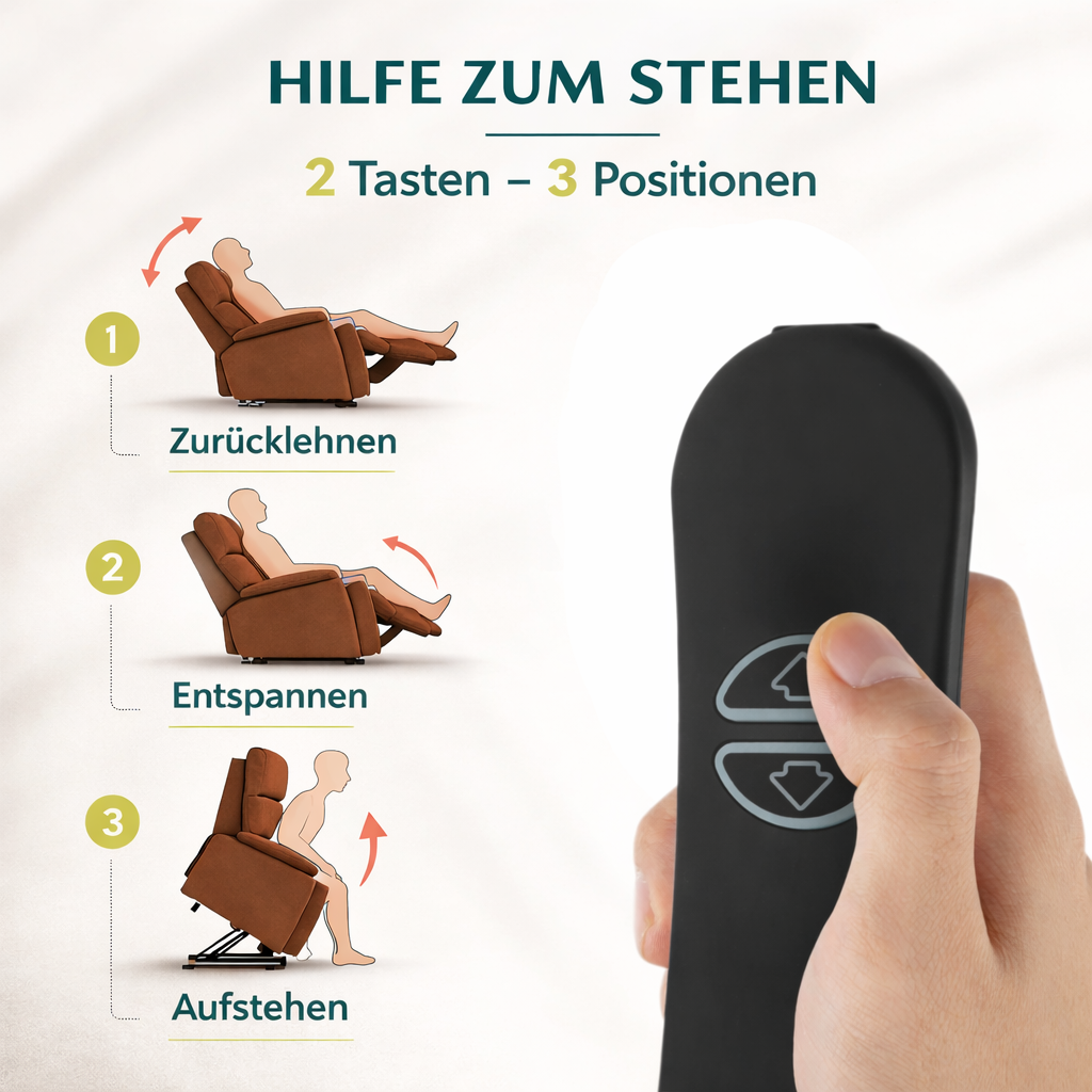 Aufstehsessel – Premium – mit Massage und Wärme – Modell Tom - Braun